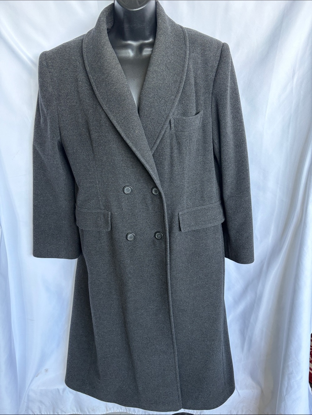 Vintage John Weitz Cashmere/Wool Gray Coat, 14P, fits like large, 20” PTP, 46” L